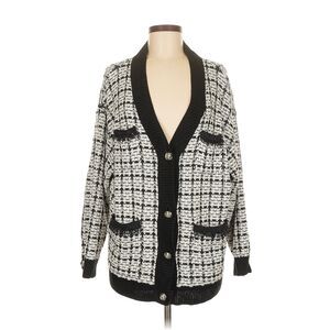 ZARA Black White Color Block Tweed Cardigan - M